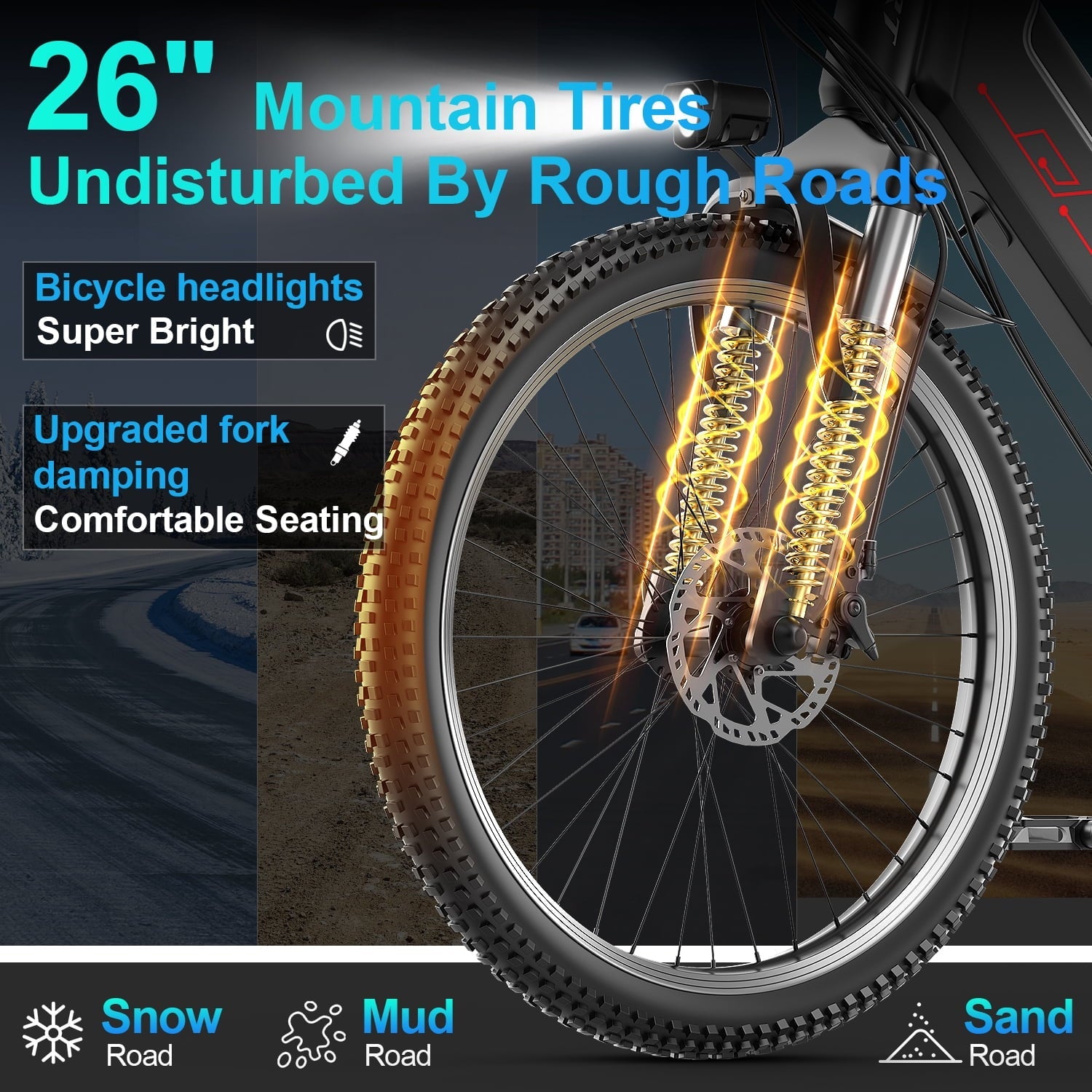 AZHAR G29 Electric Bike for Adults, 26 E-Mountain Bicycle,750W,Peak 1200W Motor 48V 10.4Ah Ebike UL2849