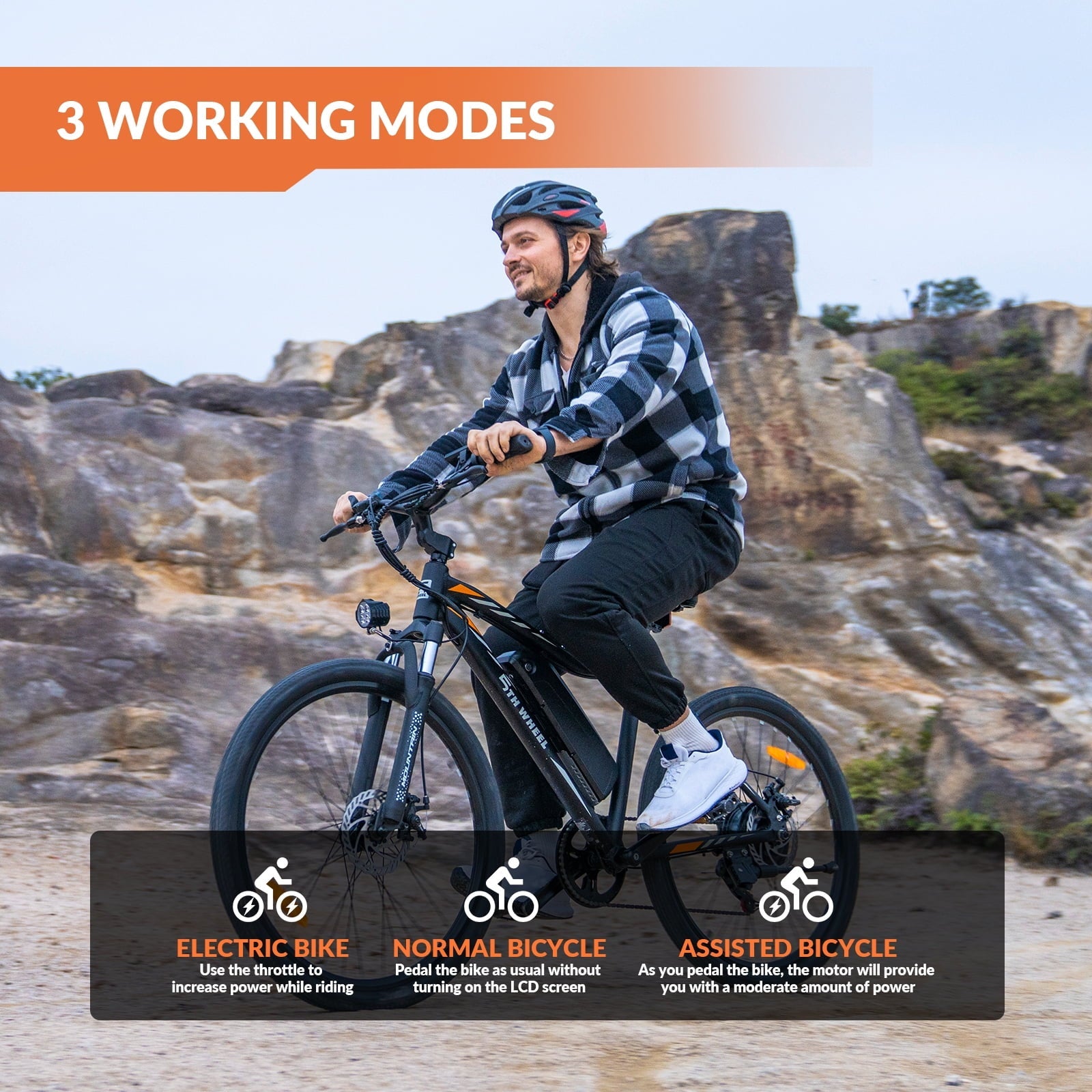 5TH WHEEL WLB17 26 Electric Bike for Adult, 500W Peak Ebike with 36V 10.4Ah Removable Battery, Electric Bicycle with 7 Speed, UL2849, White/Black