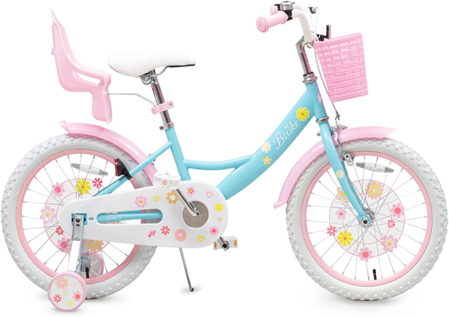 ACEGER 14 Inch Girls Bike with Basket, Training Wheels, Doll Seat, Purple Kids Bicycle for Ages 3-5