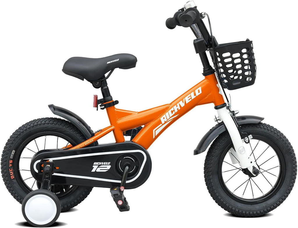 Kids Bike 12 Inch for Boys Girls, BMX Style Kids' Bicycle with Removable Training Wheels and Basket, Coaster Brake Toddlers Children's Bicycle Gift for Boys Girls 2-4 Years Old, Blue