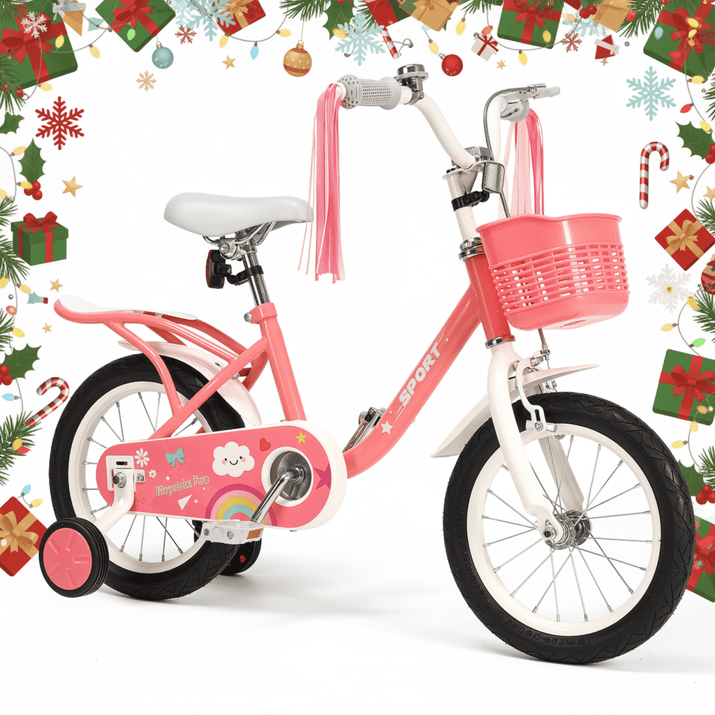 Naipo 12 Inch Kids Bike Boys Girls, Kid's Bikes with Training Wheels, Children Bicycle for Kids and Toddler Gift, Pink