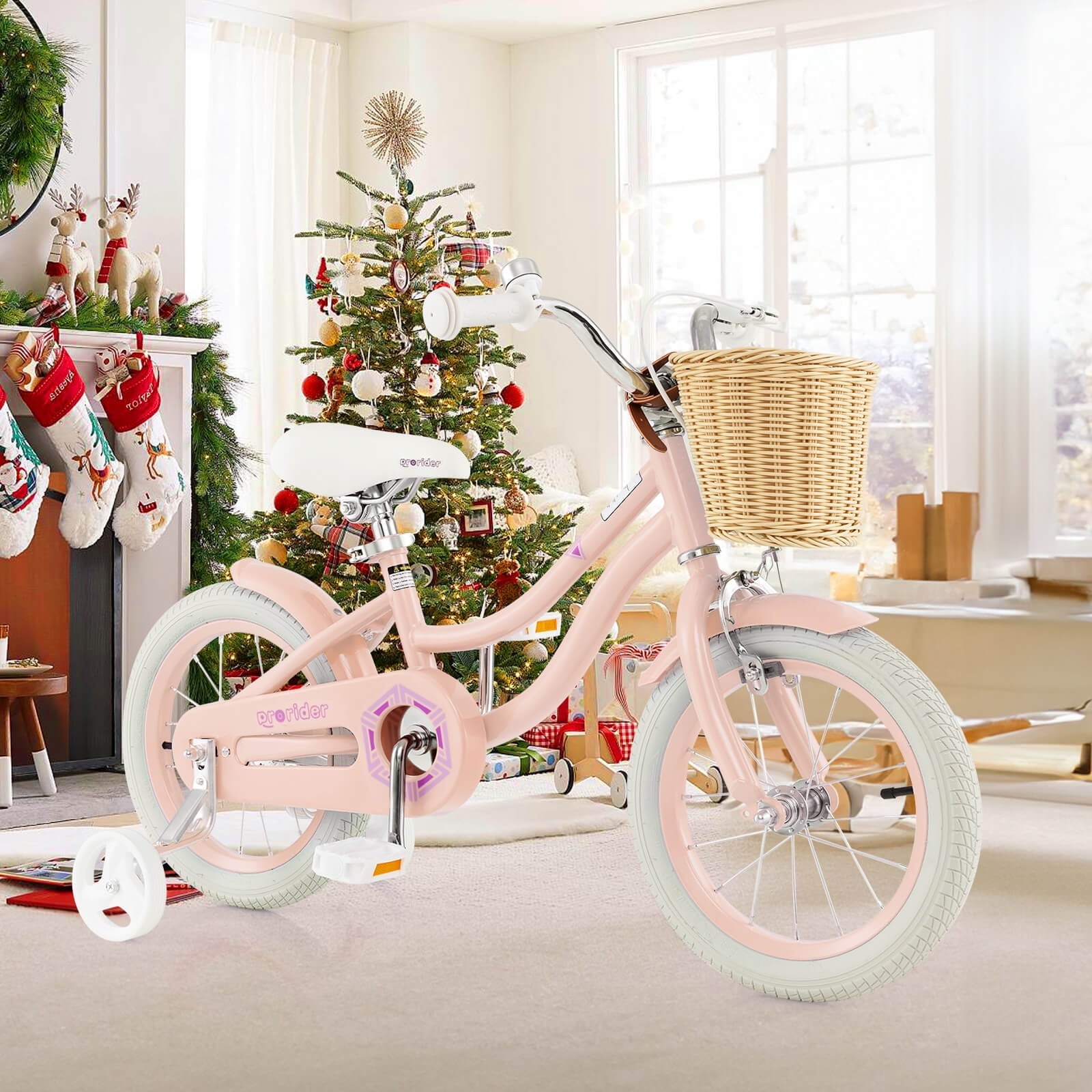 Costway 14 Kid's Bike with Training Wheels Adjustable Handlebar Seat Handbrake Pink
