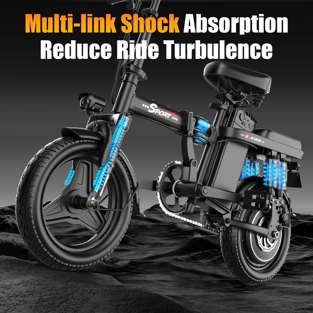 AZHAR 750W Foldable Electric Bike for Adults, 48V 10Ah Removable Battery, 14 Ebike, Electric Mini Bike,The range is 30 miles UL 2849