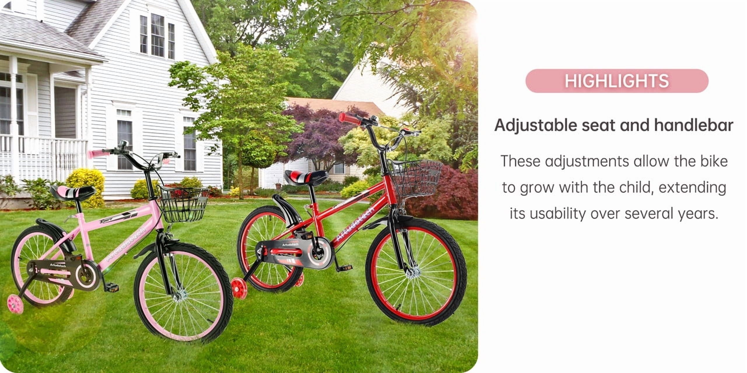 Kids Bike for Ages 3-10 Years Old Boys Girls, 14/16/18 Inch Kid's Bikes with Training Wheels, Basket, Dual Brake, Children Bicycle for Kids and Toddler Beginners, Pink/Red