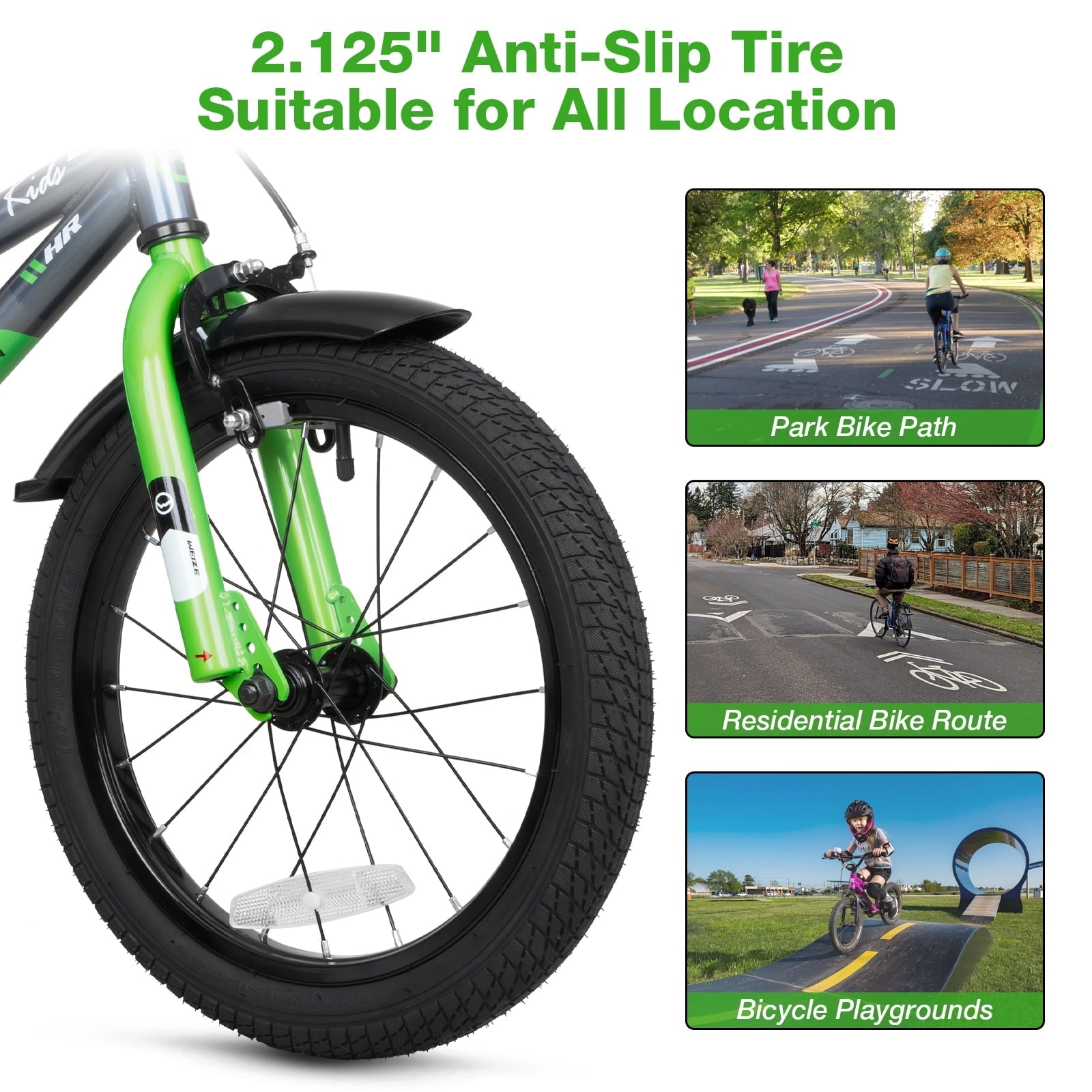 Hykolity Kids Bike, 16 Inch Children Bicycle for Boys & Girls Ages 4-6 Years Old, Rider Height 38-48 Inch, Sport Bike BMX Freestyle Handlebar Black Green