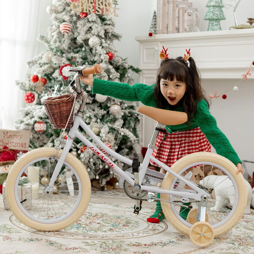ACEGER 16 Inch Girls Bike with Basket, Purple, Training Wheels, Ages 4-8