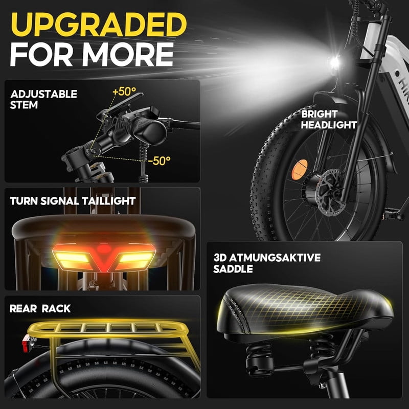 HiKNiGHT 4000W Dual Motor Electric Bike for Adults, 52V 20Ah Battery, 40 MPH & 90 Miles Range, 24 x 4.0 Fat Tire E-Bike, Dual Hydraulic Brakes, Full Suspension, H6 Pro (Black White) with Bag
