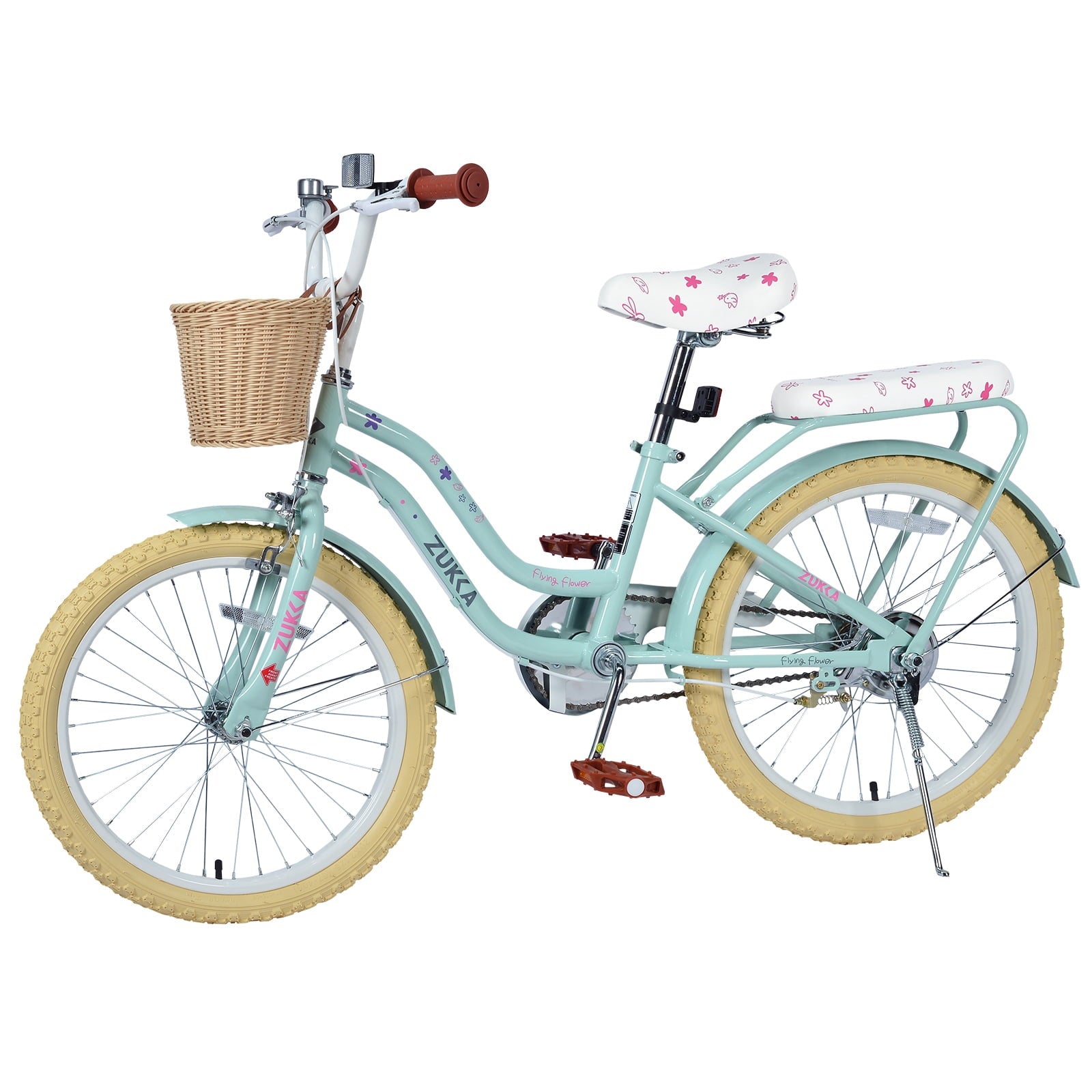 Dolonm 20 Kids Bike for Ages 7-10, Lightweight High-Carbon Steel Frame Cruiser Bicycle, Girls Bike with Wicker Basket, Rear Seat Rack, No Training Wheels, Pink