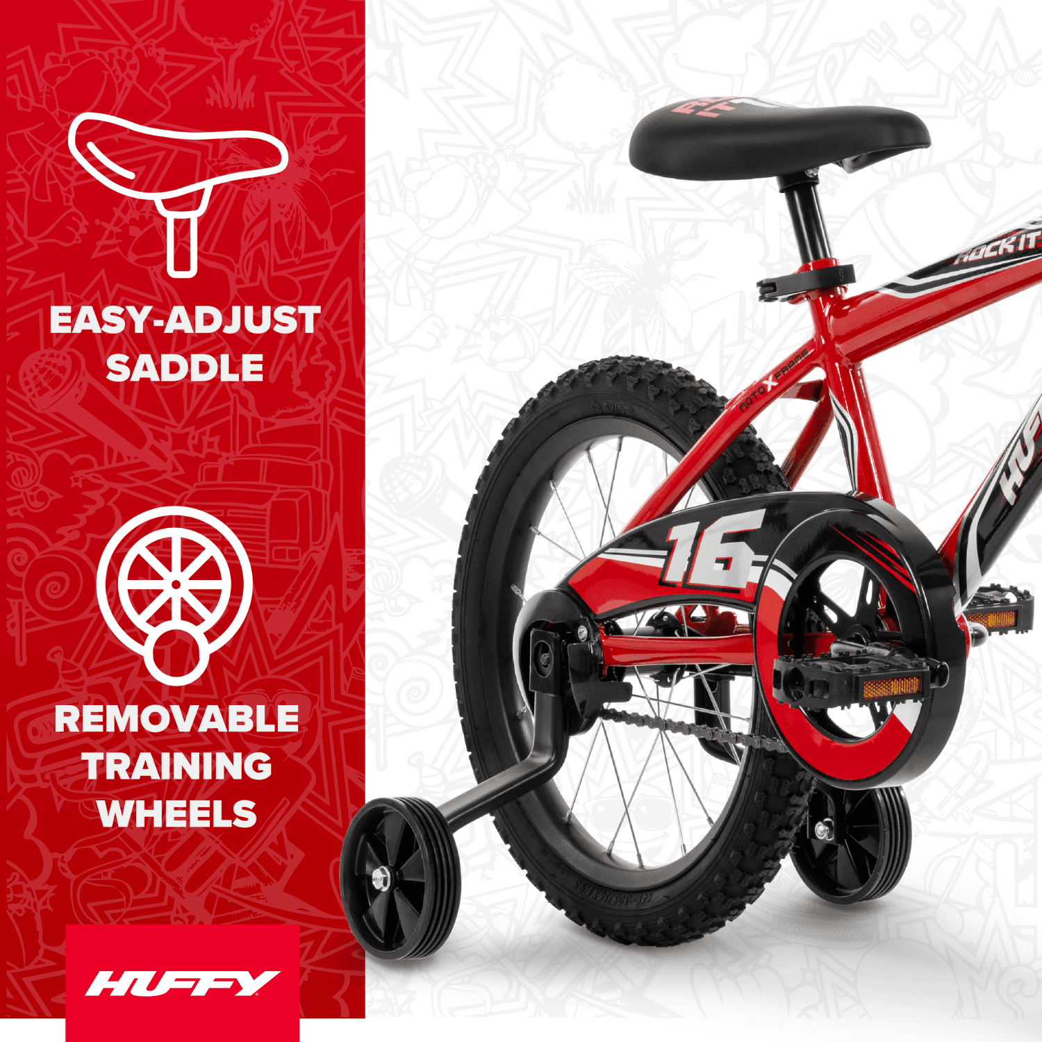 Huffy 16 Rock It Kids' Bike, Fits Riders 42 - 48, Red, Youth, Boys
