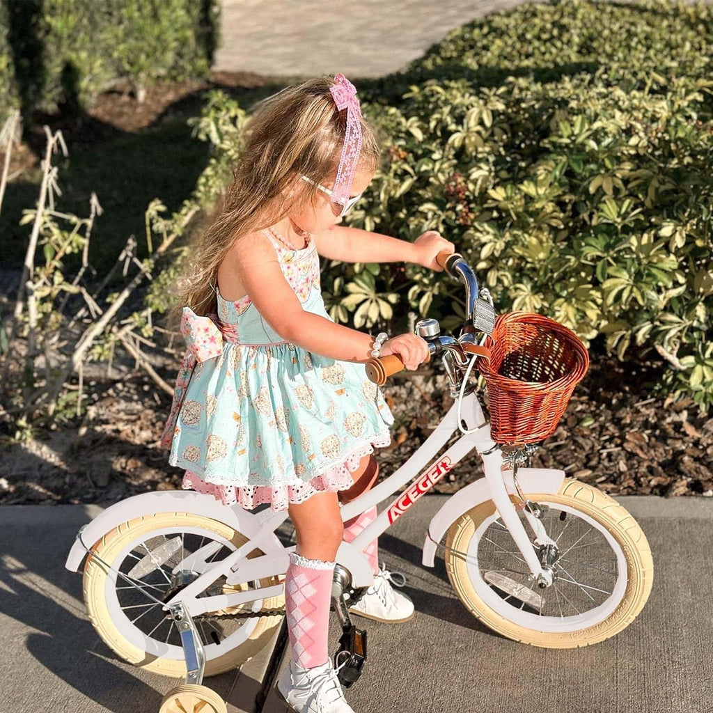 ACEGER 16 Inch Girls Bike with Basket, Purple, Training Wheels, Ages 4-8