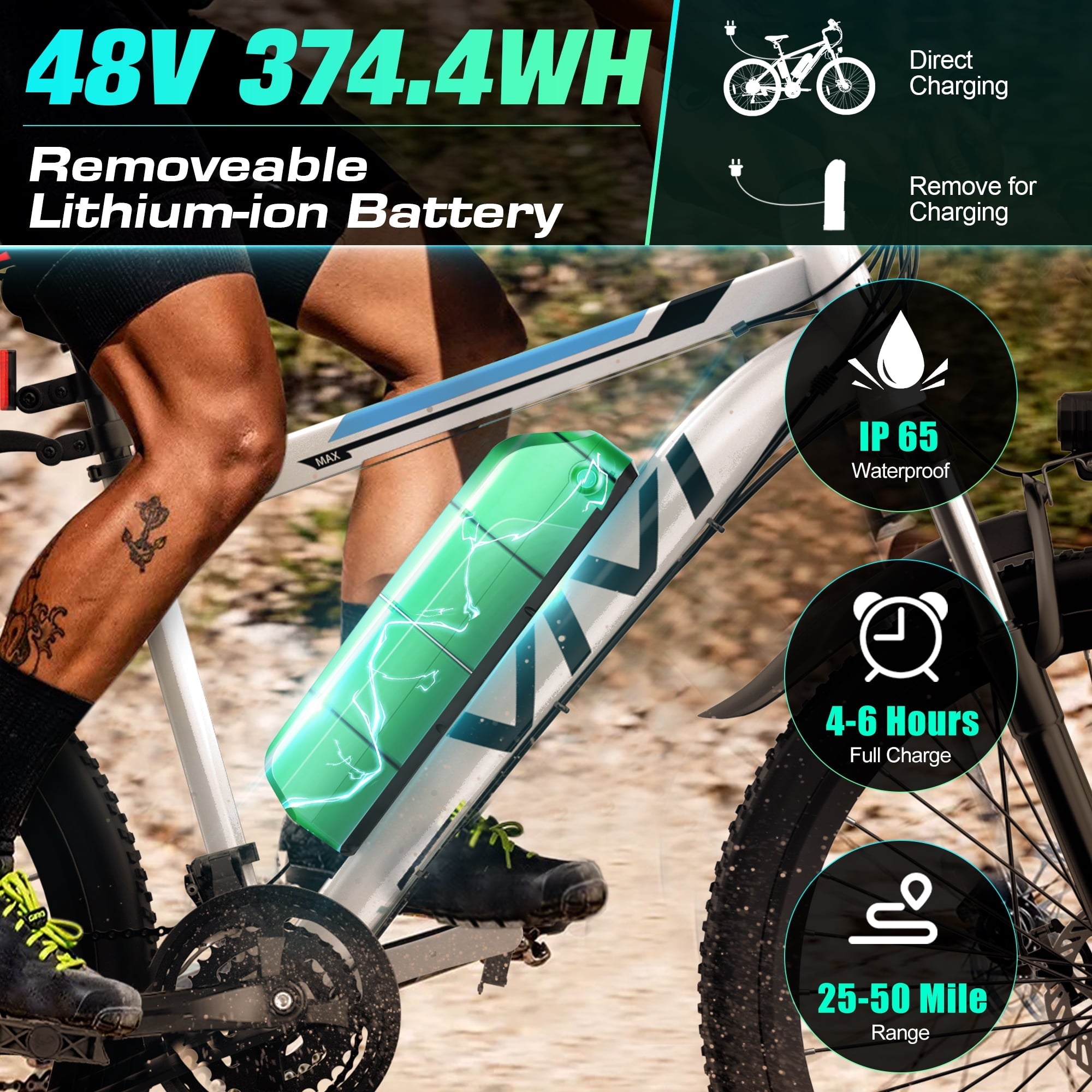 Vivi Electric Bike for Adults 26 Electric Mountain Bike 500W Cruise Control Electric Commuter Bike 21 Speed with Removable 48V Battery