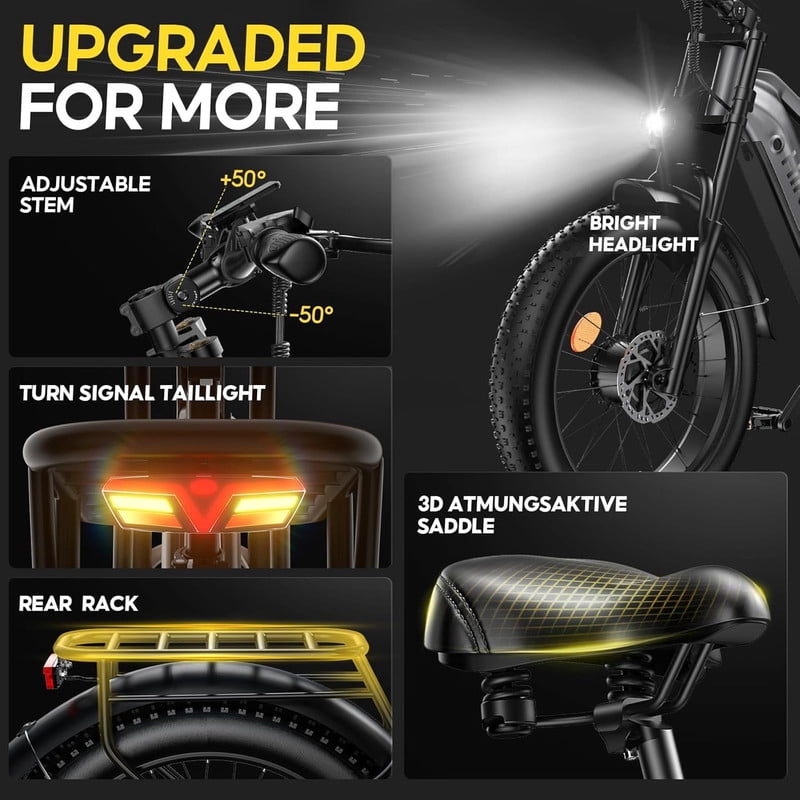 HiKNiGHT 4000W Dual Motor Electric Bike for Adults, 52V 20Ah Battery, 40 MPH & 90 Miles Range, 24 x 4.0 Fat Tire E-Bike, Dual Hydraulic Brakes, Full Suspension, H6 Pro (Black White) with Bag