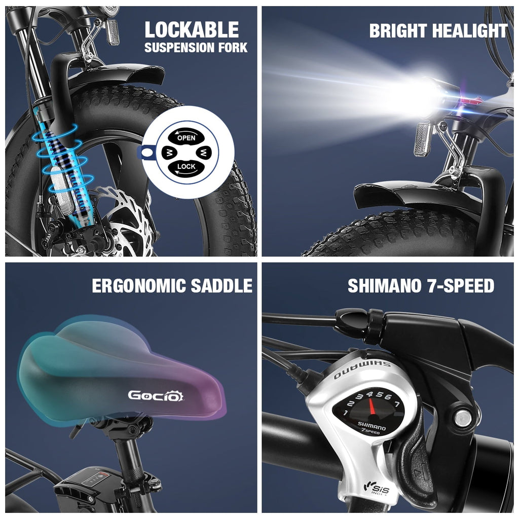Gocio Peak 750W Electric Bike, 16 x 3.0 One-Piece Fat Tire Foldable Electric Bicycle for Adults Women, 48V 374.4Wh Removable Battery Ebikes, 20MPH Commuter E Bike for Teenager UL2849 Certified