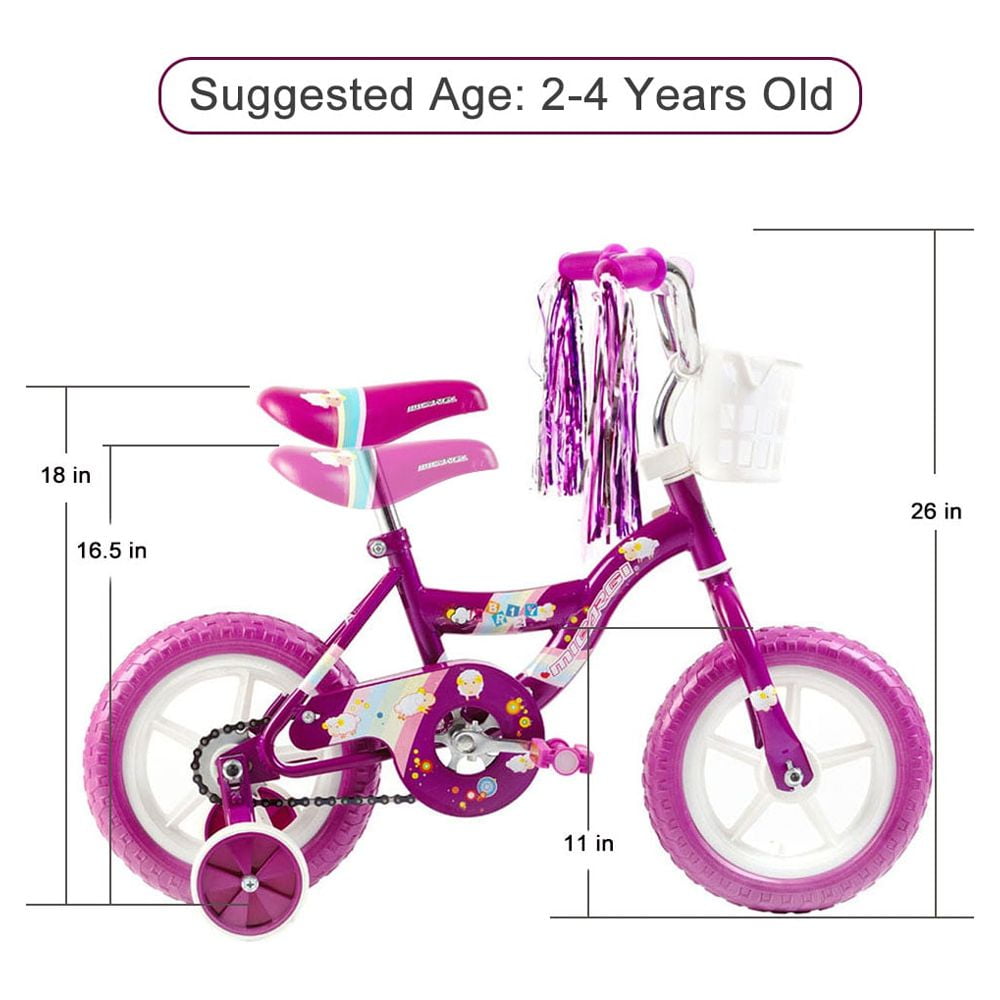 USToyOutlet 12 Kid's Beginner Bicycle for 2-4 Years Old Boys' and Girls' Bike Foam Tire for Indoor Use No Brake - Pink