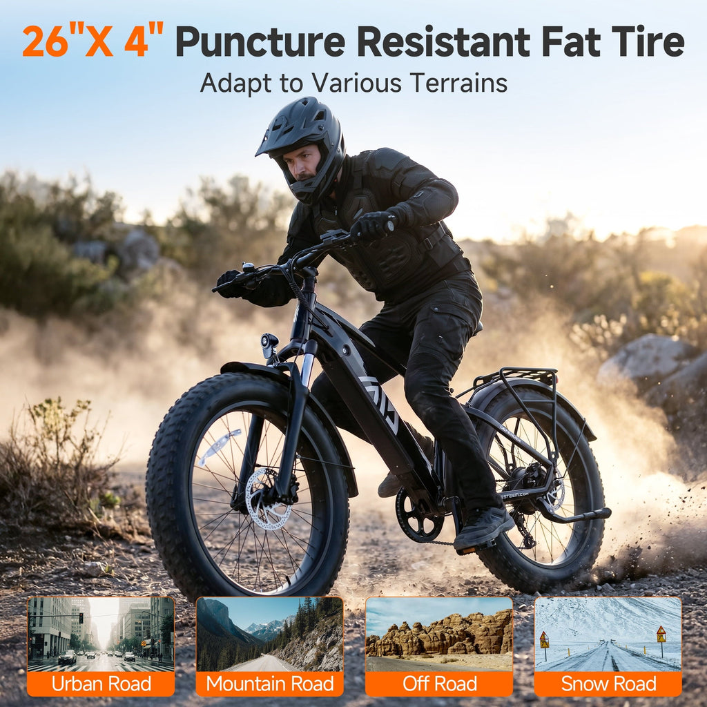 TST Dreamer Electric Bike for Women, Peak 750W E-Mountain Bike, 26 Fat Tire Electric Bike, 48V/15Ah Battery UL2849, 60Miles Long Range, 7-Speed Gear