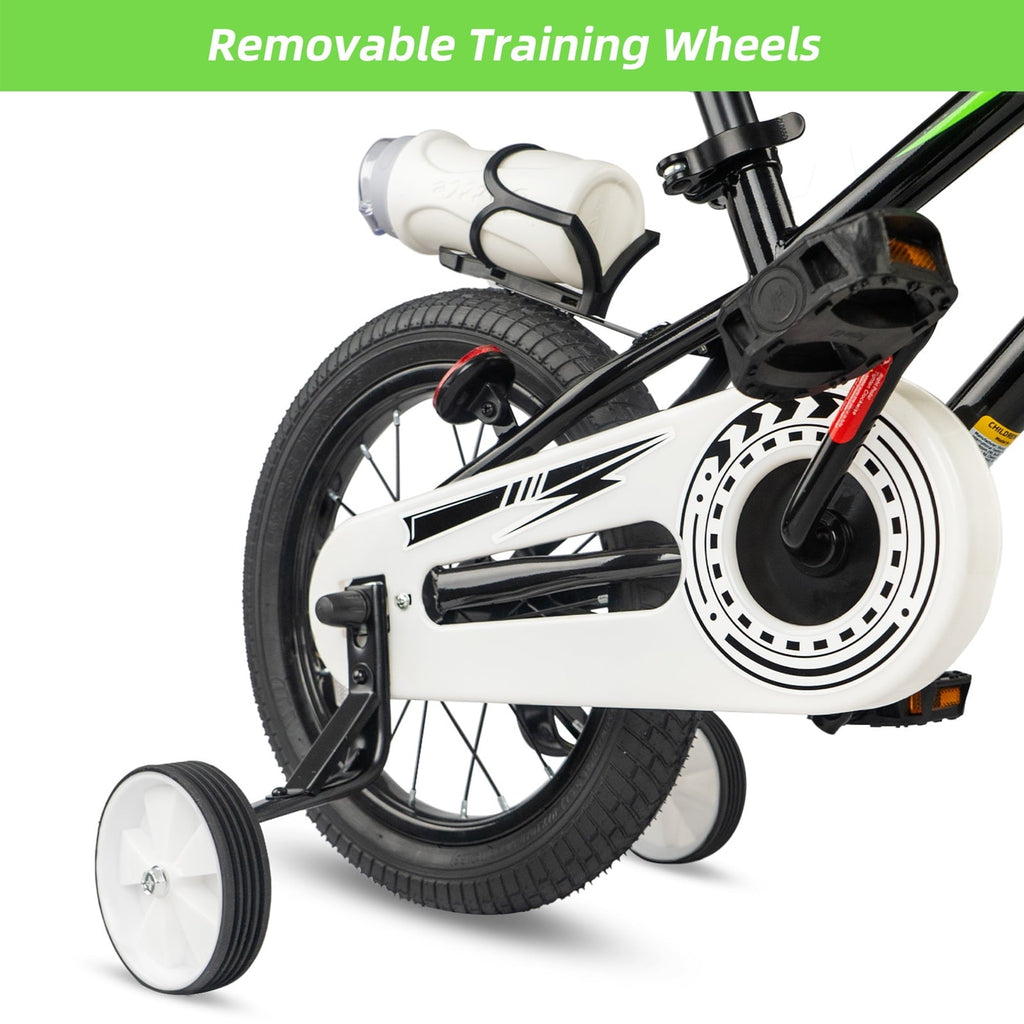 GLAF 12 14 16 Inch Boys Bike with Training Wheels & Water Bottle Holder, for Kids Ages 2-7 Years, Durable Construction, Green