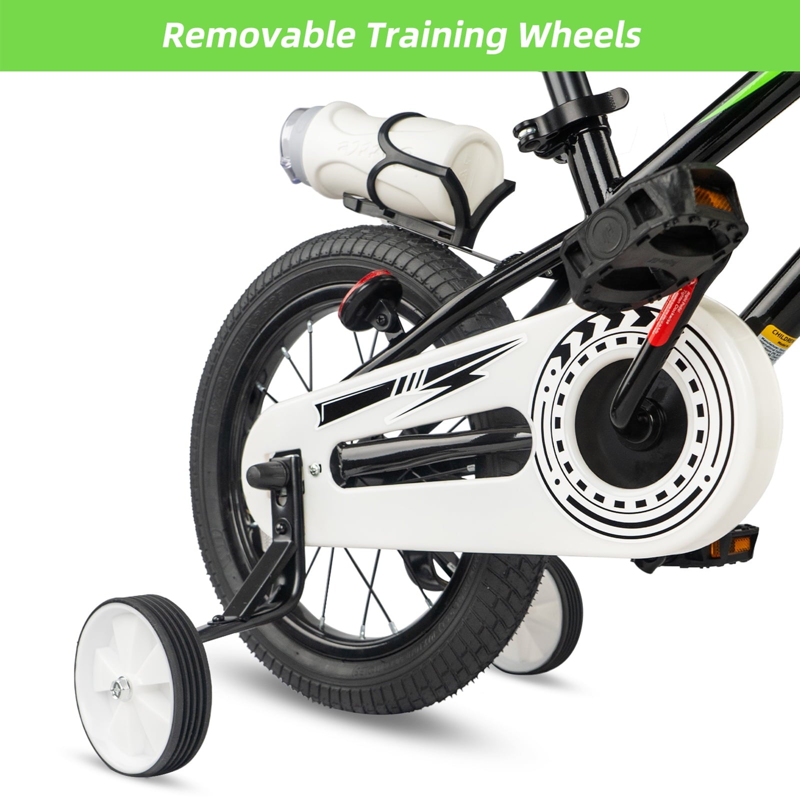 GLAF 12 14 16 Inch Boys Bike with Training Wheels & Water Bottle Holder, for Kids Ages 2-7 Years, Durable Construction, Green