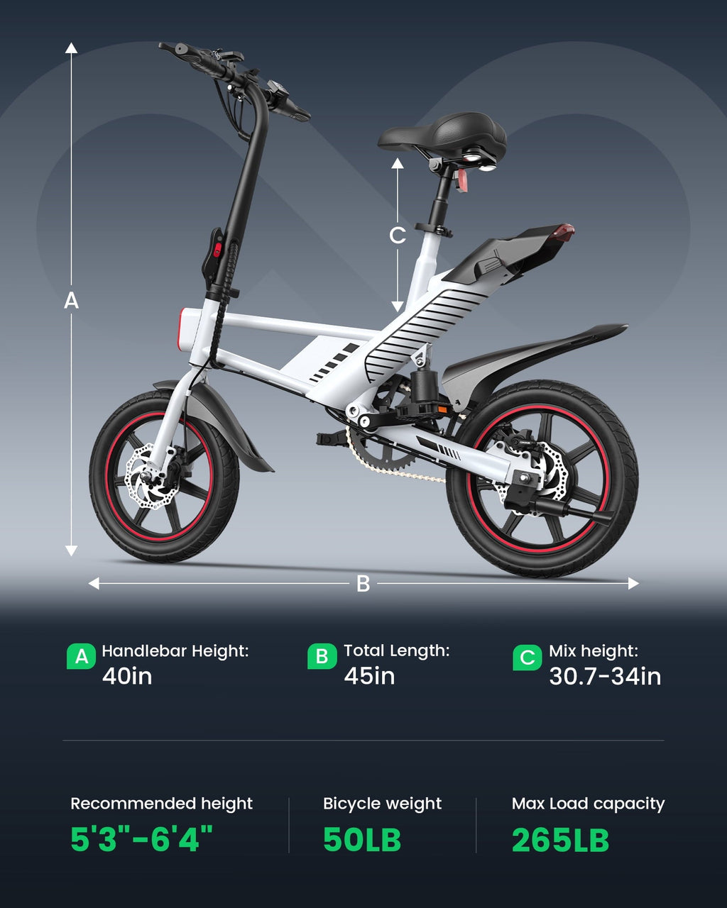 MIHOVER 14 Mini Electric Bike for Adults & Students, 3 Modes 30 Miles Range Rear Suspension,  E-Bike with Phone Holder & Lock, UL2849 Certified-Black