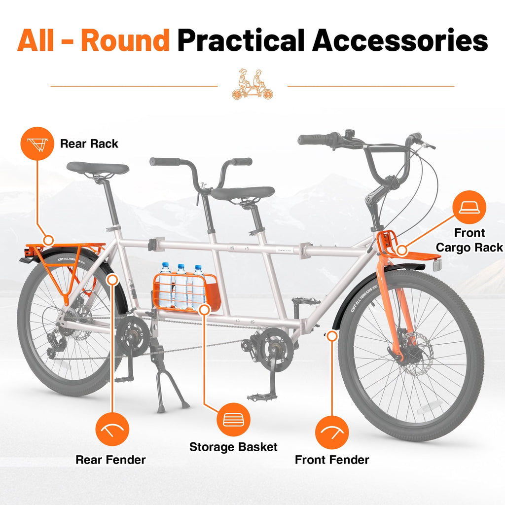 Meghna Tandem Bike 24 inches 4-Fold 2-Seater 6 speed Folding Tandem Dual Disc Brake for Adult Beach Cruiser Silver