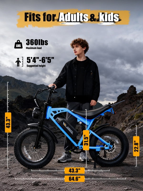 ESKUTE Electric Bike for Adults & Teens, 29MPH, 80 Miles Range, 48V 20.8Ah Battery, 20 x 4.0 Fat Tire, Dual Suspension, 7-Speed Off-Road Ebike Orange, UL2849