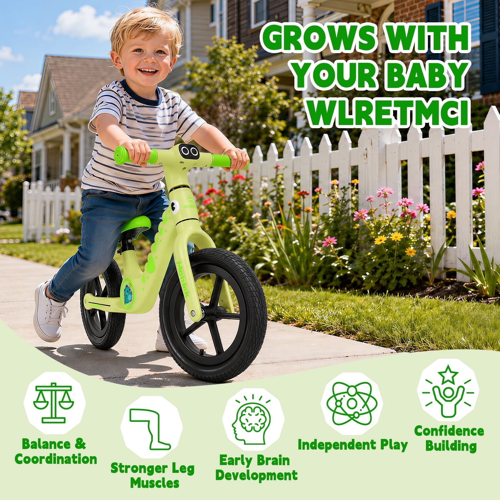 WLRETMCI 12 Kids Balance Bike, Glass Fiber Lightweight Toddler Bicycle for 2-5 Years Boys Girls, Pink