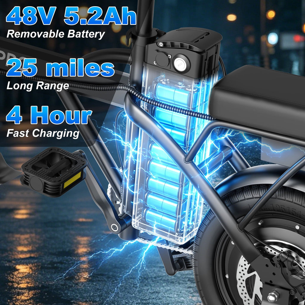 AOVOPRO AHT14 Electric Bike 500W 48V, 14' Mini Ebike for City Commuter, Electric Bicycle for Adult with Two Seats UL2849