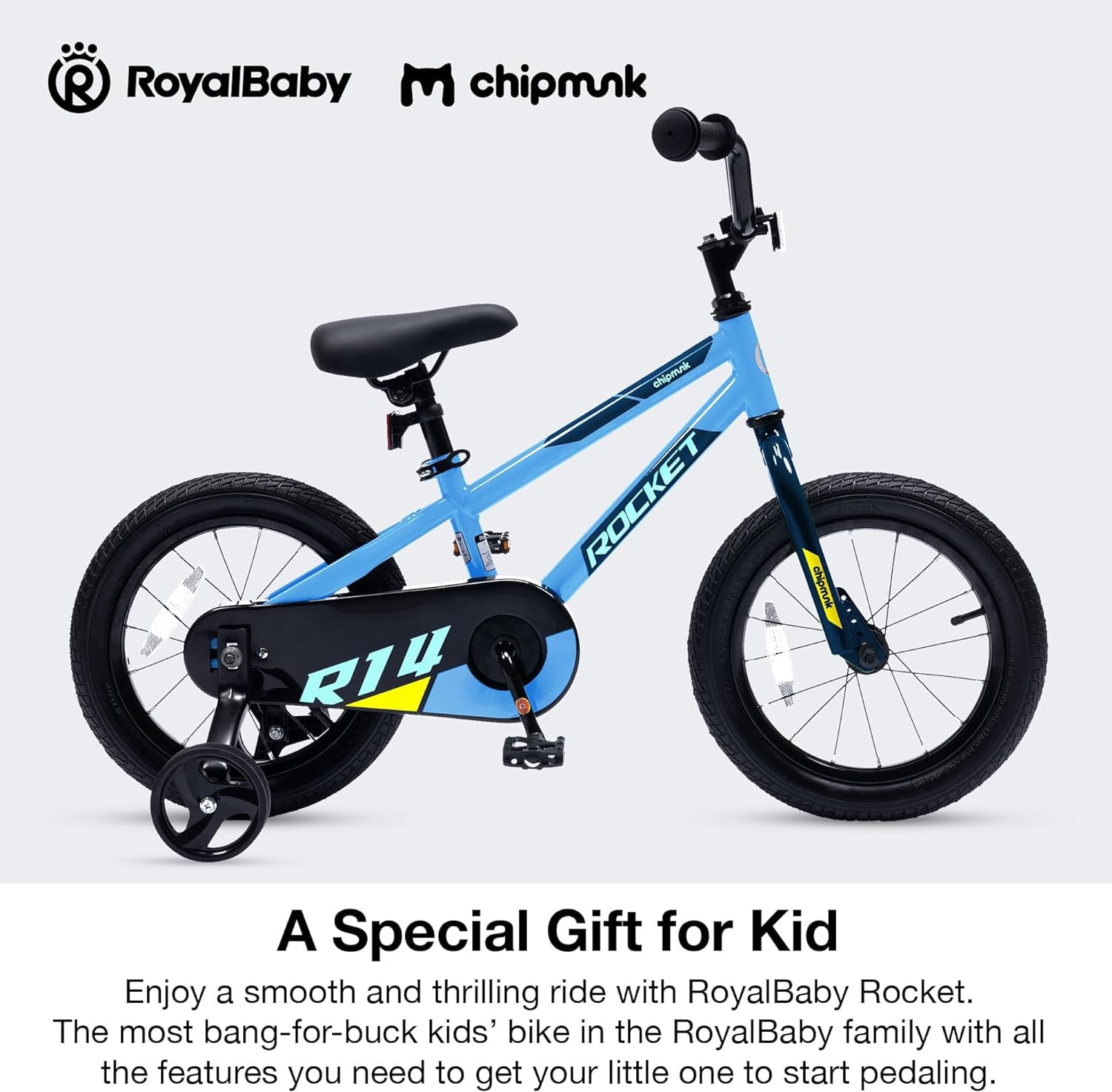 RoyalBaby Rocket Kids 14-Inch BMX Training Wheel Bicycle,Blue