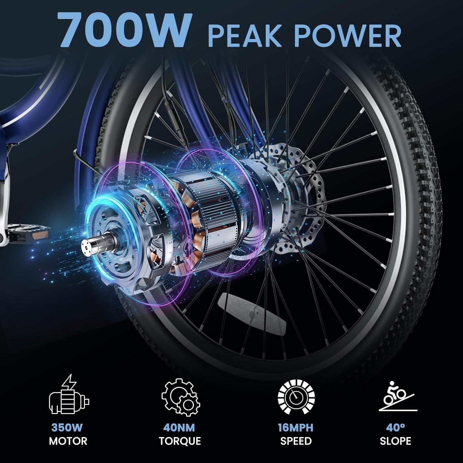 MOONCOOL Electric Trike for Adults w/ Rearview Mirror kit, 700W Peak Motor 10.4Ah battery .24/26 7 Speeds 3 Wheels Low Step Through Unisex Electric Trikes .35-60Miles