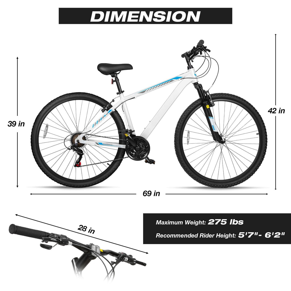 Hykolity 29 inch Mountain Bike 29r MTB Sport Bicycle Large Bike Full Suspension Lightweight Outdoor Cycling for Adult Men Woman - Pale White