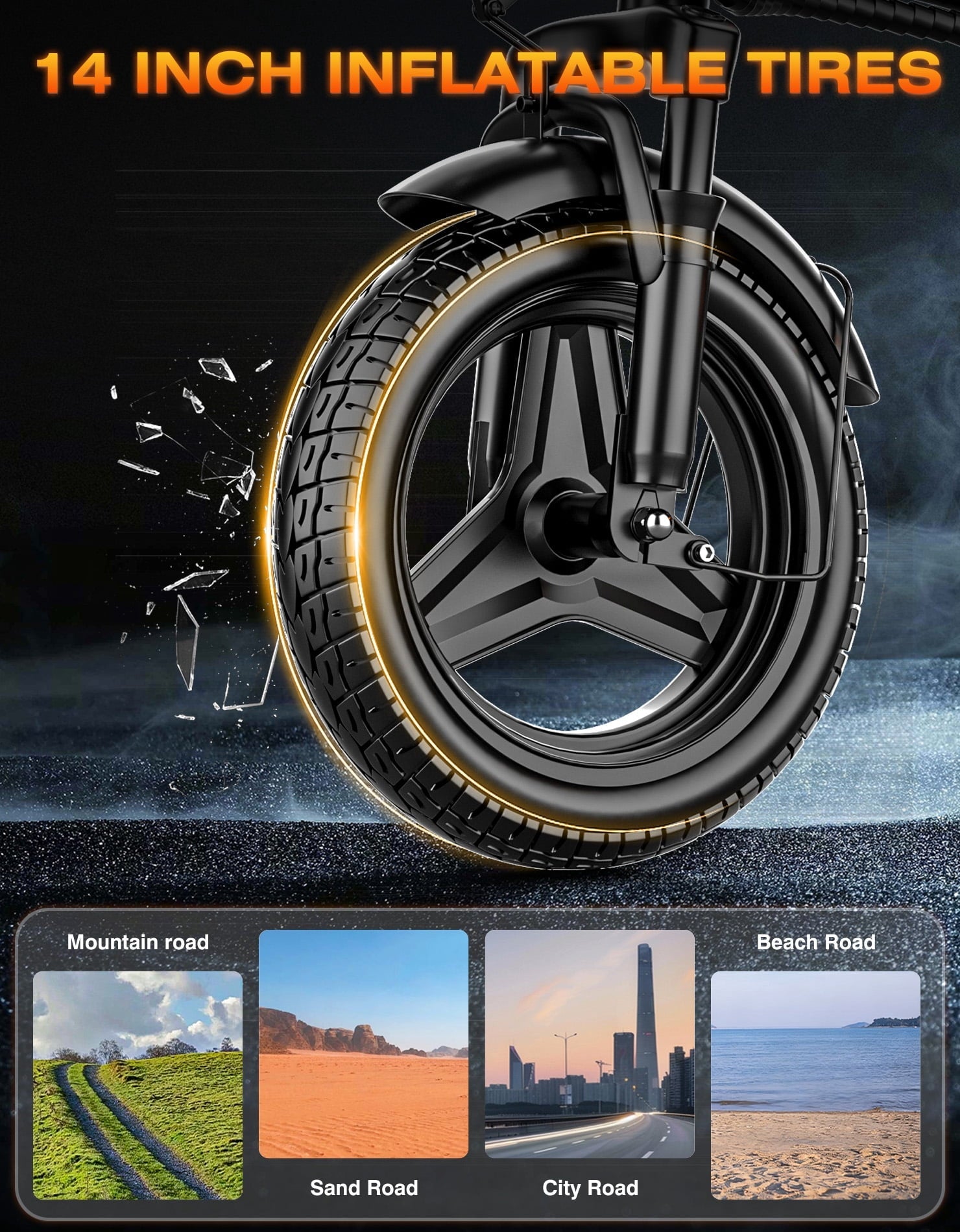 AZHAR Electric Bike for Adults, 500W Motor Folding Mountain Bike 14 , 25 Mph 30 Miles, 48V 15Ah Removable Battery, UL 2849