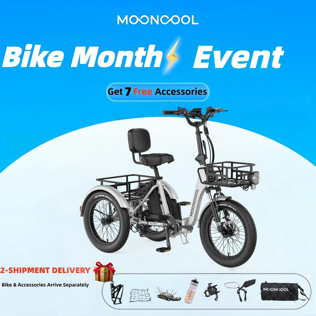 MOONCOOL TK Pro Foldable Electric Tricycle W/ Rearview mirror accessory Kit, 1500W Motor 48V 20Ah Battery, 20 Fat Tire Three Wheel 6-Speed Electric Mountain Bicycle for Adults