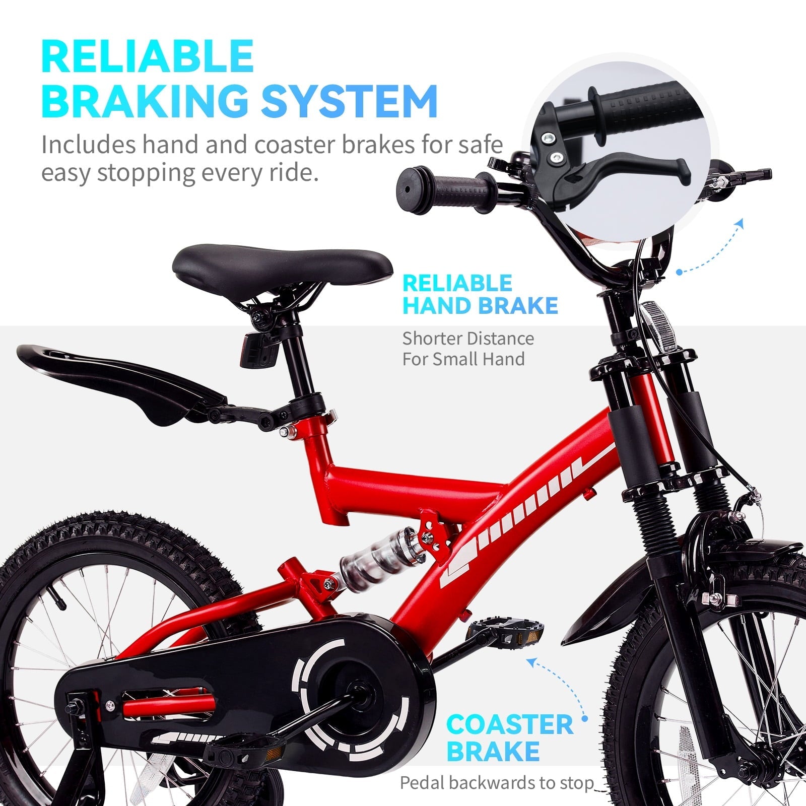 Fenbeli 16 Inch Kids Bike with Training Wheels for Girls Boys Ages 4-7, Red