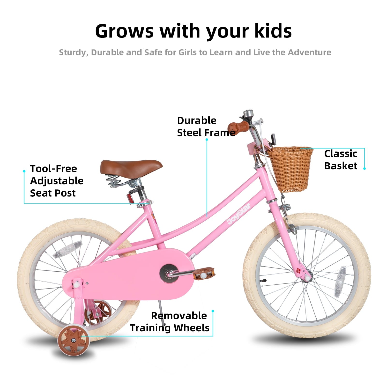 JOYSTAR Girls Bike for 2-13 Years Old Toddlers and Kids, 12 14 16 18 Kids Bike with Training Wheels & Basket, 20 Inch Kid's Bicycle with Kickstand, Retro Style Bikes