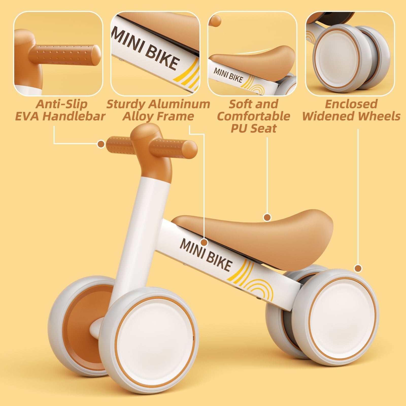 GLAF Baby Balance Bike for 12-36 Months , Toddler balance bike with 4 Wheels , Indoor & Outdoor Bike Riding Toy, First B-day Gift