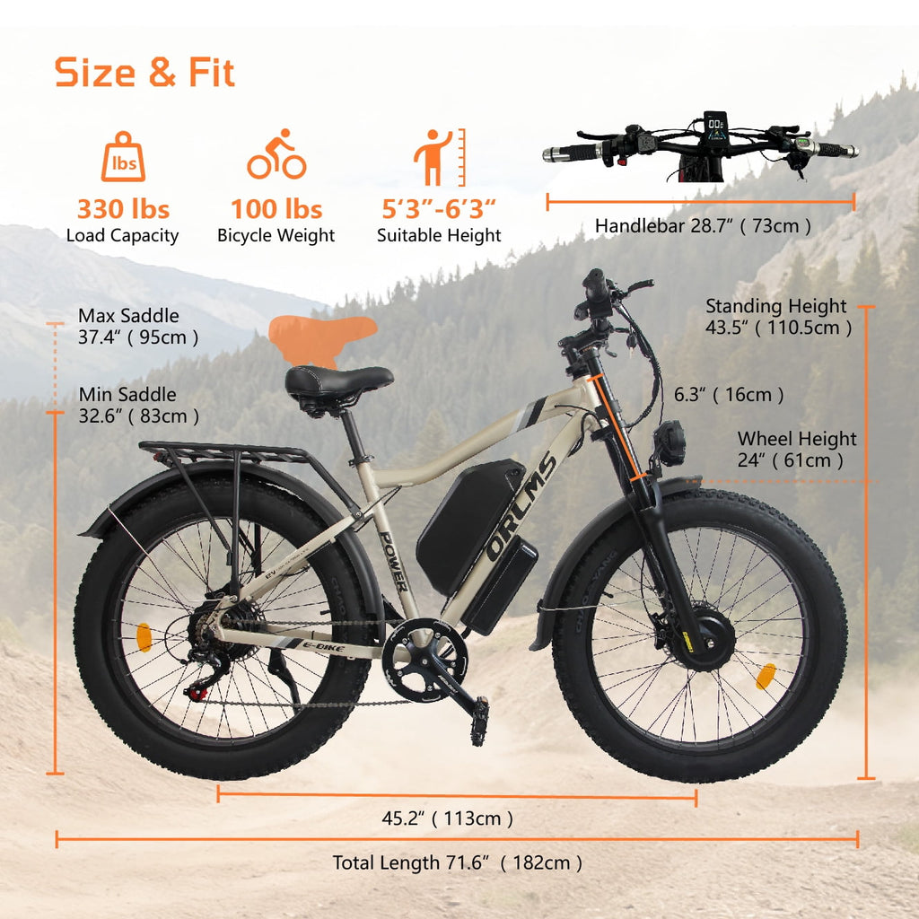 ORLMS 6000W Peak Dual Motor E-Bike, 52V 25Ah Electric Bike, 24 All-Terrain Fat Tire Bicycle, 40 mph High-Speed, Up to 105 mile Range, Hydraulic Brakes, for Off-road & Hunting