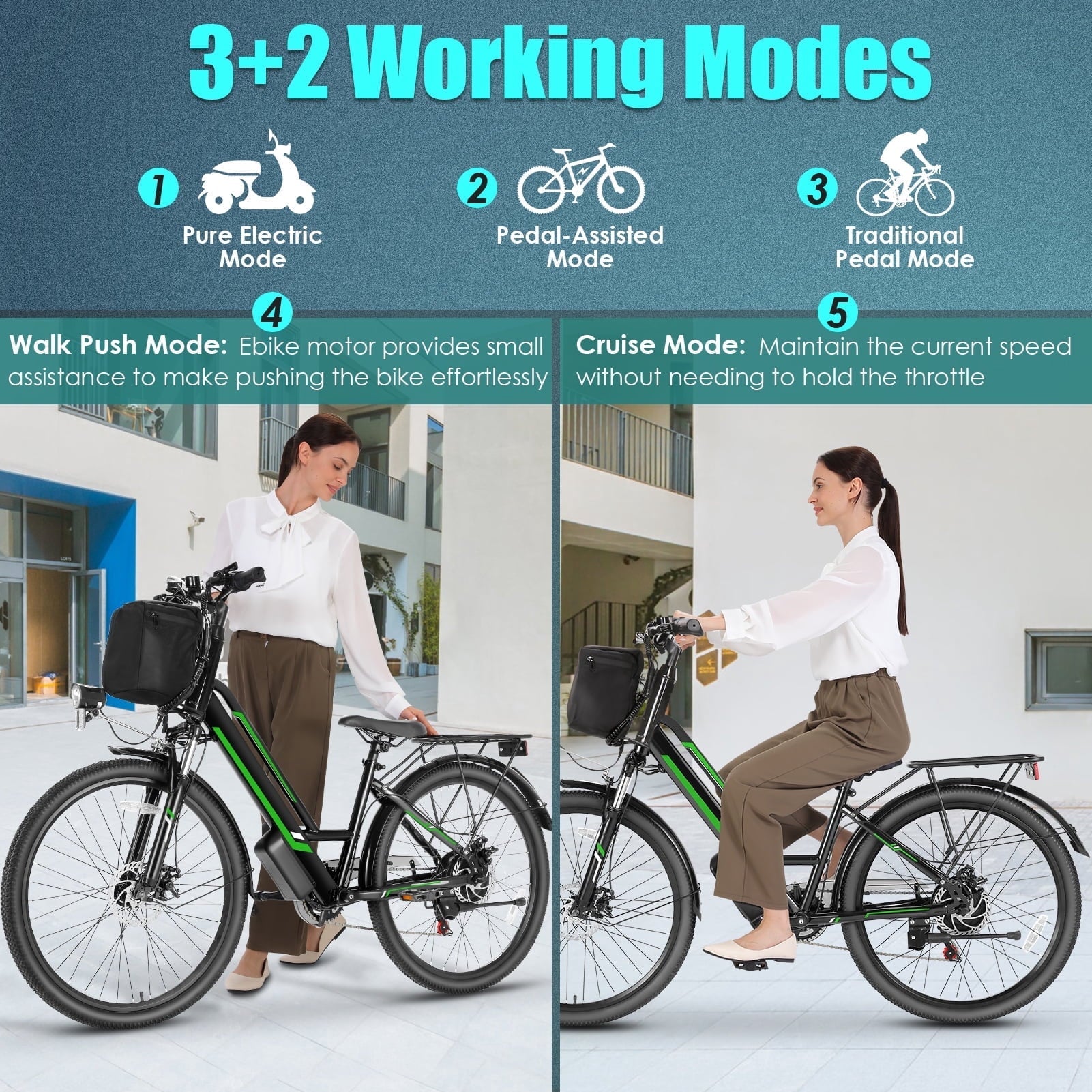 Elifine 500W Electric Bike for Adults, 26 Commuter Electric Bicycle 19.8mph City Ebike with 5 Riding Modes, 48V 7.8Ah Removable Battery UL 2849, LCD Intelligent Display Hybrid Electric Bike Red