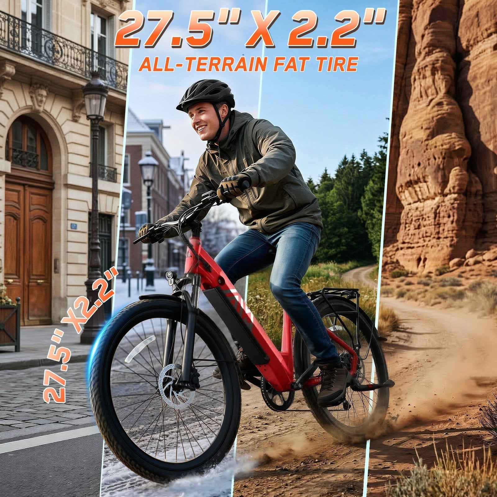 TST Electric Bike for Men, Peak 1000W E Mountain Bike, Electric Bicycle, 27.5 Tire EBike, Hydraulic Disc Brakes, 48V/15Ah Battery