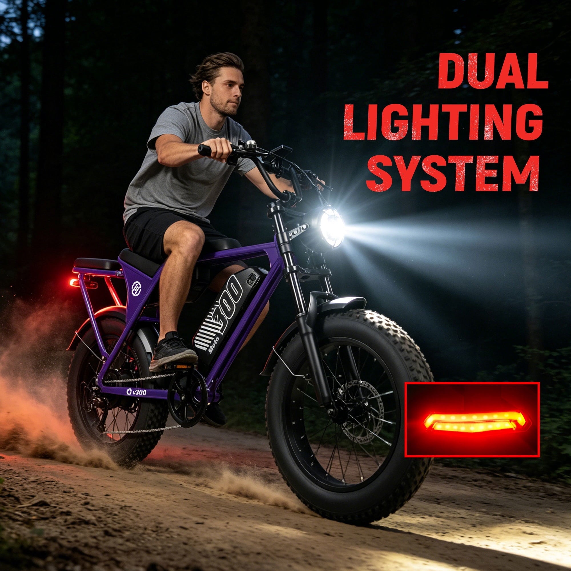 ESKUTE V300D Ebike for Adults, Up to 30MPH Electric Bicycle, Peak 1500W Motor, 48V 41.6AH Removable Battery, 20 x 4.0 Fat Tire E-Bike, Full Suspension, 7-Speed for All Terrain Purple, UL2849