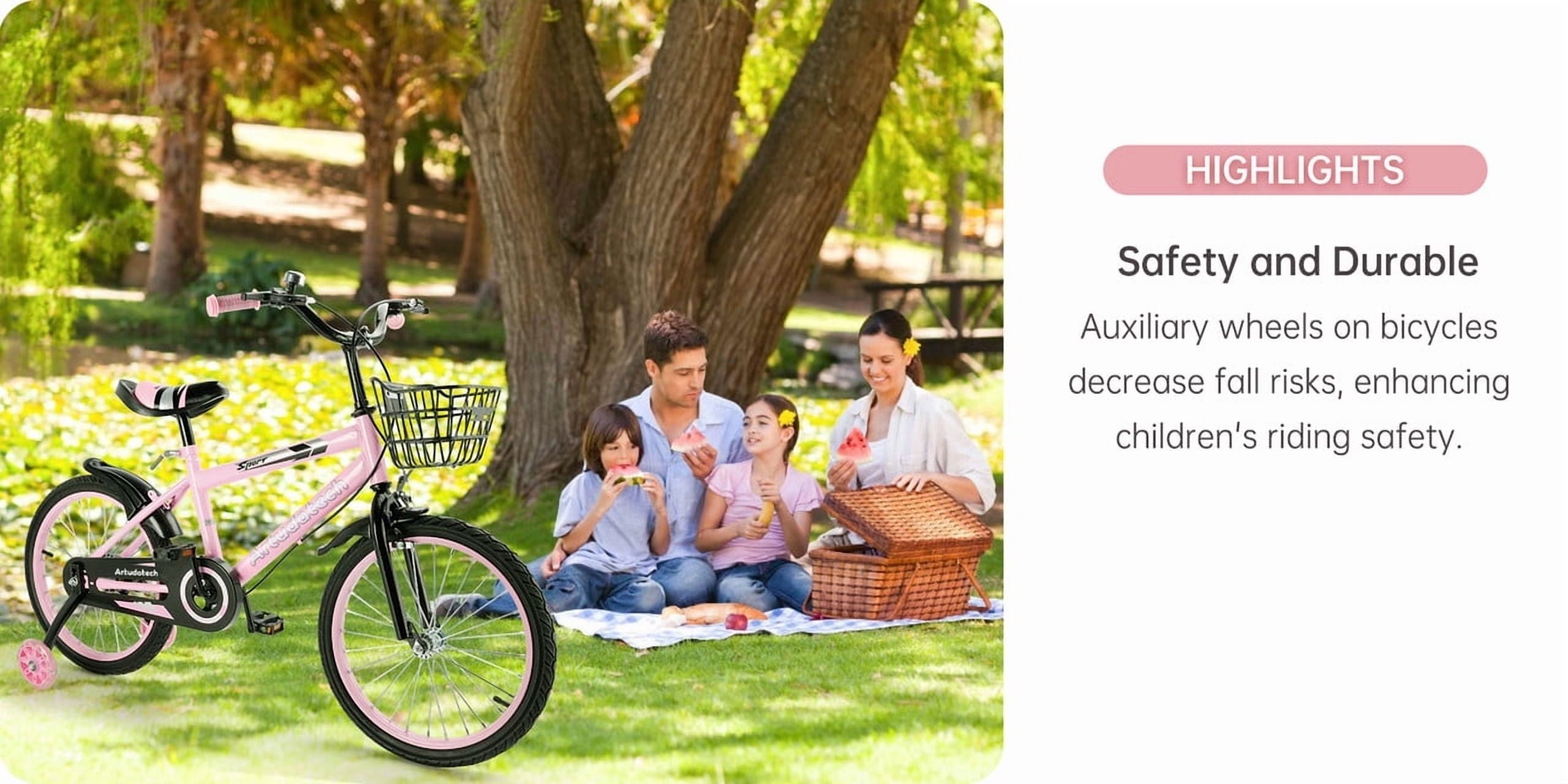 Kids Bike for Ages 3-10 Years Old Boys Girls, 14/16/18 Inch Kid's Bikes with Training Wheels, Basket, Dual Brake, Children Bicycle for Kids and Toddler Beginners, Pink/Red