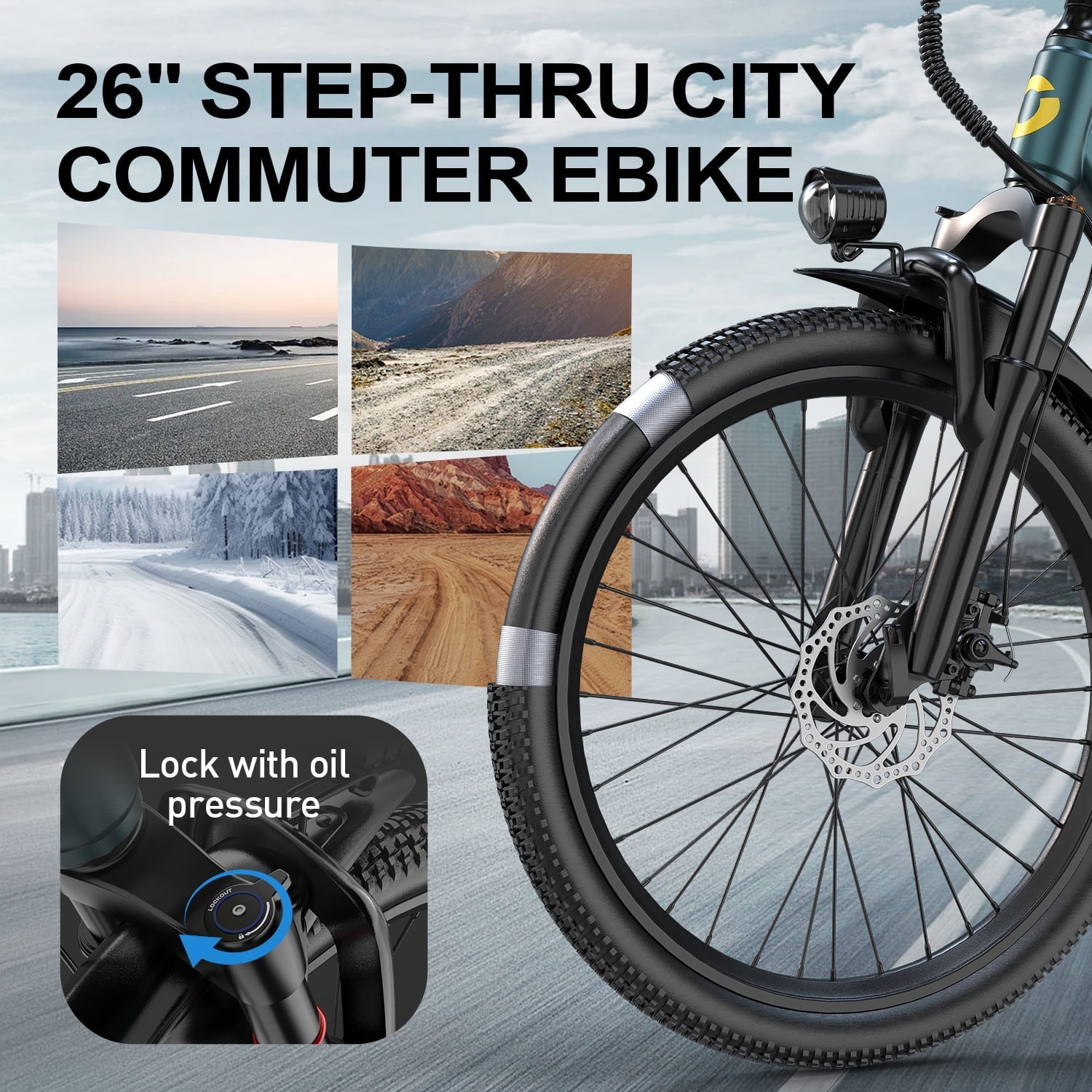 Unibike 26Electric Mountain Bike for Adults, 400W Brushless Motor Ebike, Top Speed 22MPH, 36V 13AH Lithium Battery, Gray