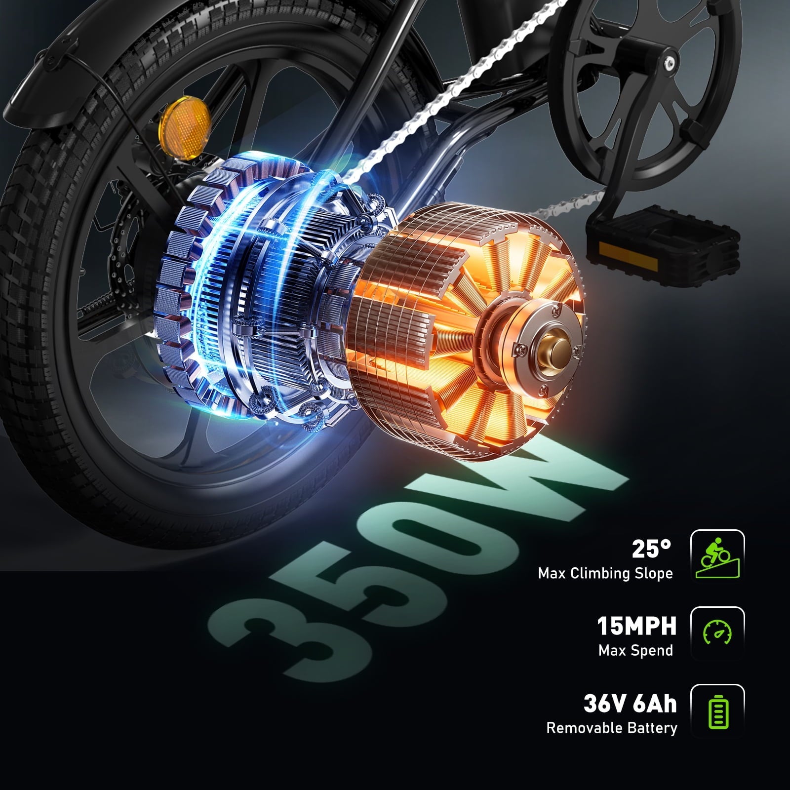 COLORWAY BK35M 16 Foldable Electric Bike for Adults, 350W Lightweight Commuter E-Bike, 37 Miles Range, Quick-Fold Portable Design, Aluminum Frame, UL2849 Certified