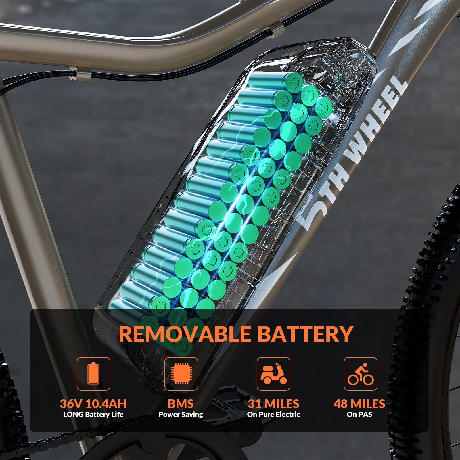 5TH WHEEL WLB17 26 Electric Bike for Adult, 500W Peak Electric Bike with 36V 10.4Ah Removable Battery, Electric Bicycle with 7 Speed, UL2849