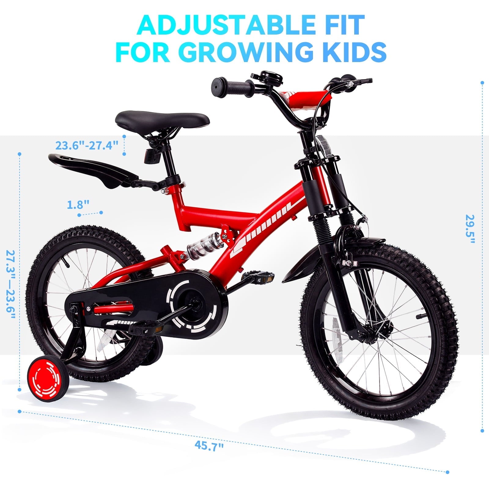 Fenbeli 18 Inch Kids Bike with Training Wheels for Girls Boys Ages 6-9, Red