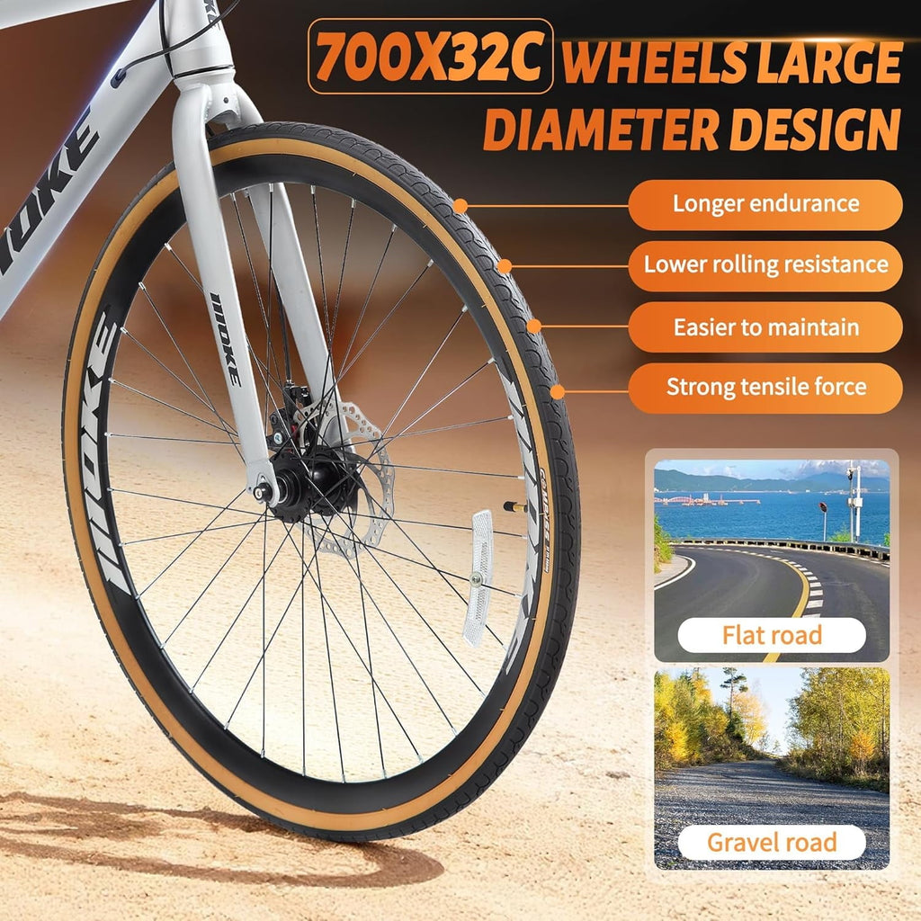 Mens Road Bike, NEORIVER 700C 24-Speed Hybrid Bike for Adults, Features Dual Disc Brakes, Trigger Shifting, Internal Wiring & Lightweight Frame for City Commuting