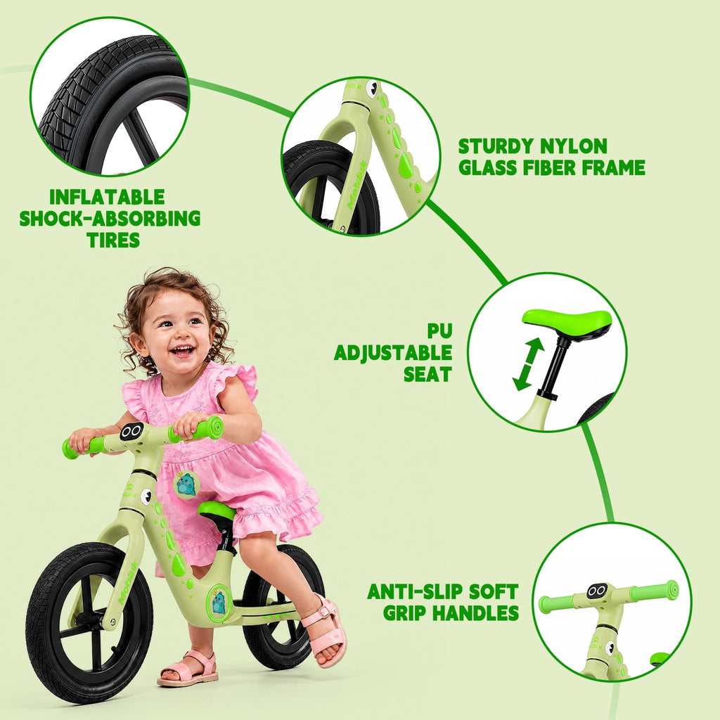 WLRETMCI 12 Kids Balance Bike, Glass Fiber Lightweight Toddler Bicycle for 2-5 Years Boys Girls, Pink