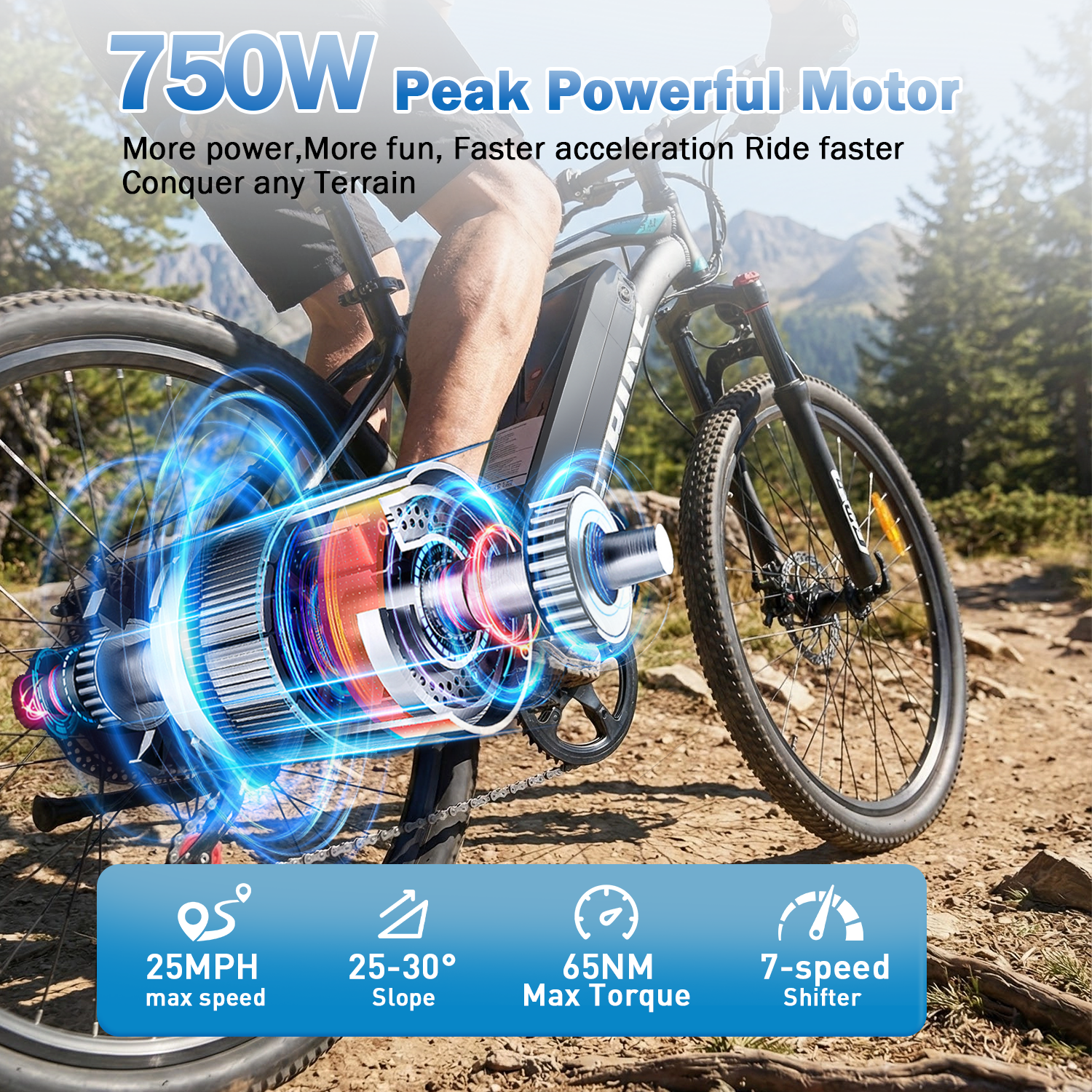 XKJ Electric Bike for Adults, 26”Electric Mountain Bike 576Wh Internal Battery & LCD Display,750W (Peak) Motor,7-Speed, Lightweight Ebike for Teens,40 Miles, Full Suspension,UL2849