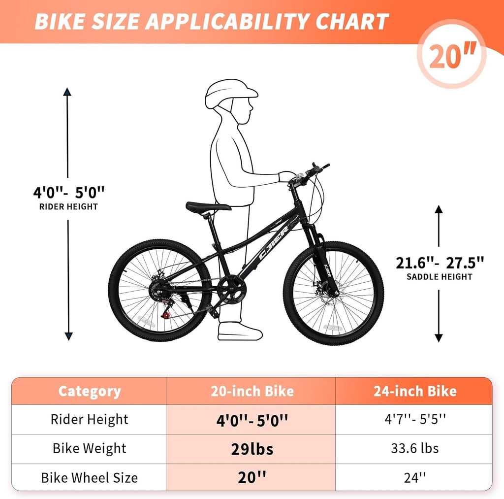 DEYGIA 20 Inch Kids Mountain Bike, Bikes for Boys, 7-Speed with Front Suspension, Dual Disc Brakes & Knobby Tires for Ages 6-14, Multi Color