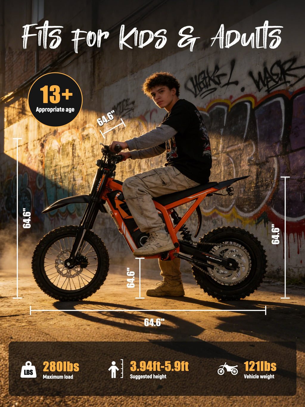 ESKUTE NovaX Electric Dirt Bike for Teens & Adults, 4000W Peak Mid-Drive Motor, 35-46 MPH Off-Road E-Bike, 48V 22.8Ah Battery, 14/12 Wheels, Hydraulic Dual Shock Suspension Orange
