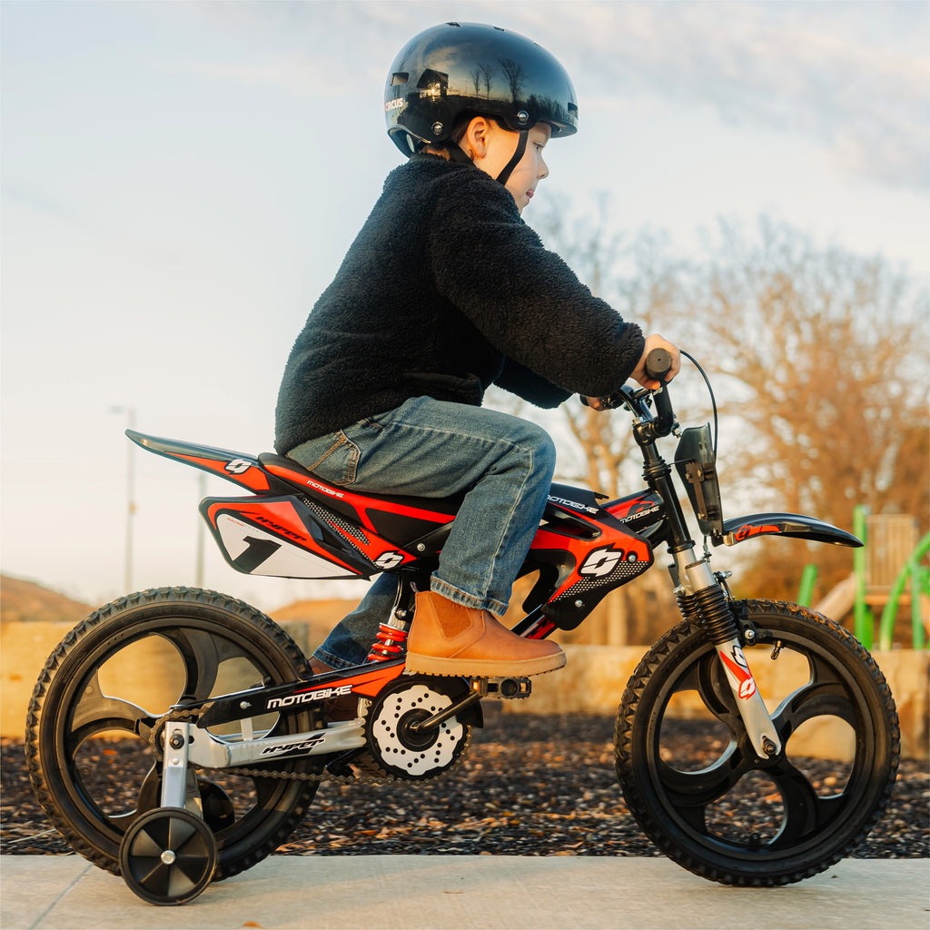 Hyper Bicycles 16 Moto Bike, Children Ages 5-7, Black/Red