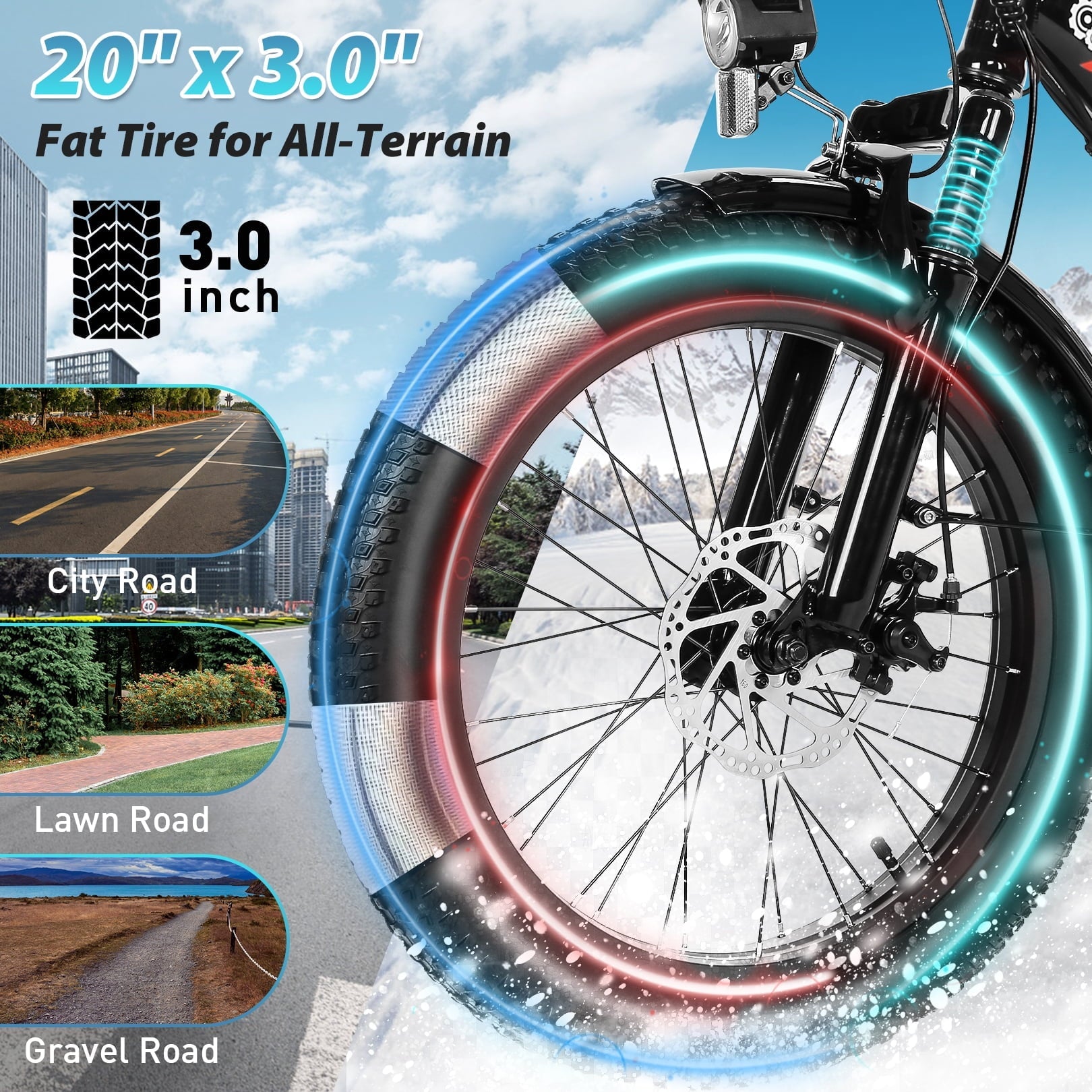 Gocio 20 Folding Electric Bike for Adults, 750W Peak Motor Fat Tire Commuter Ebike, 48V 10.4Ah Battery, 7 Speed, UL2849